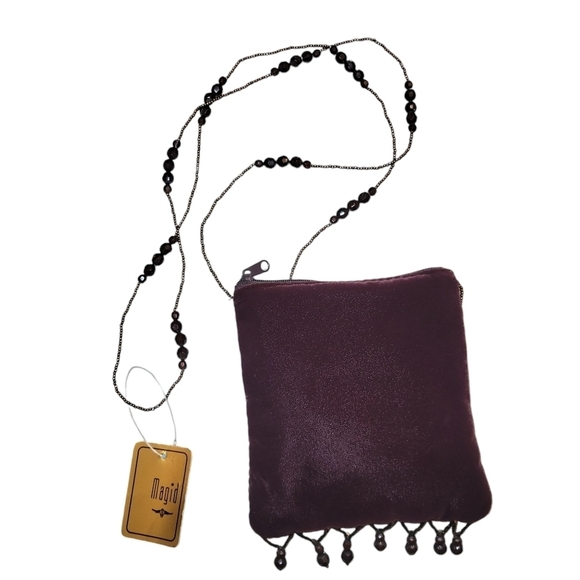Velvet Purse with Beaded Strap 30", 5" x 5.5" Brown NWT - Picture 1 of 4